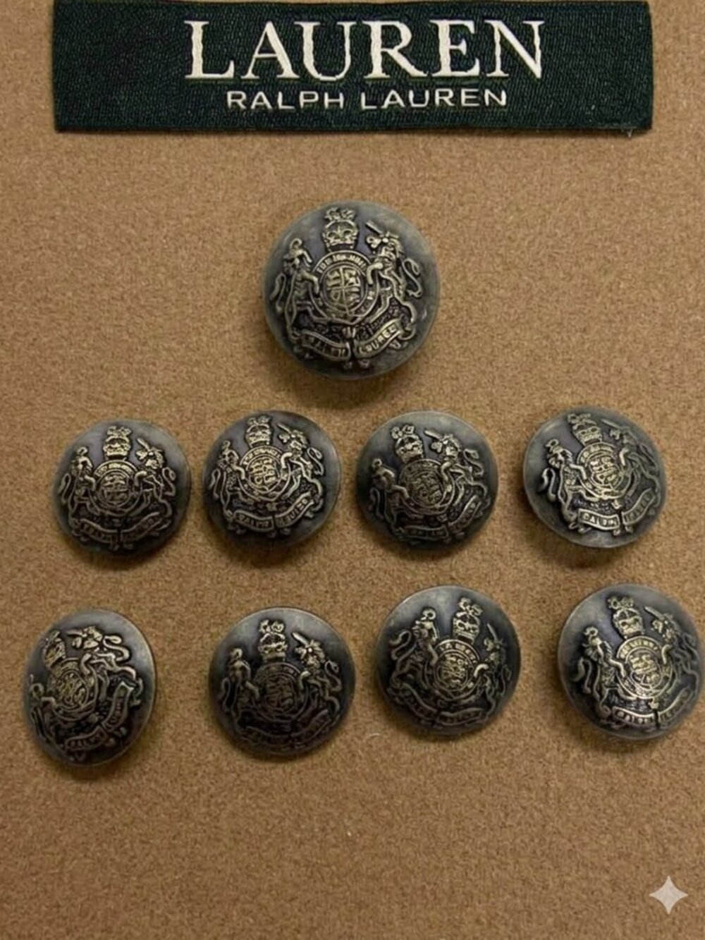 Ralph Lauren Replacement Buttons Set 9 Antique Gold Tone Metal Lion Unicorn